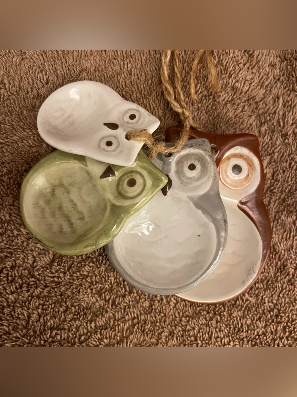 Owl Measuring Spoons Ceramic 4 Set Nesting Stacking Cottagecore Boho Kitchen